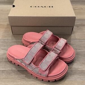 Coach NEW Two Band Sport Sandal Slide Women's 6 Pink Signature C Jacquard $240